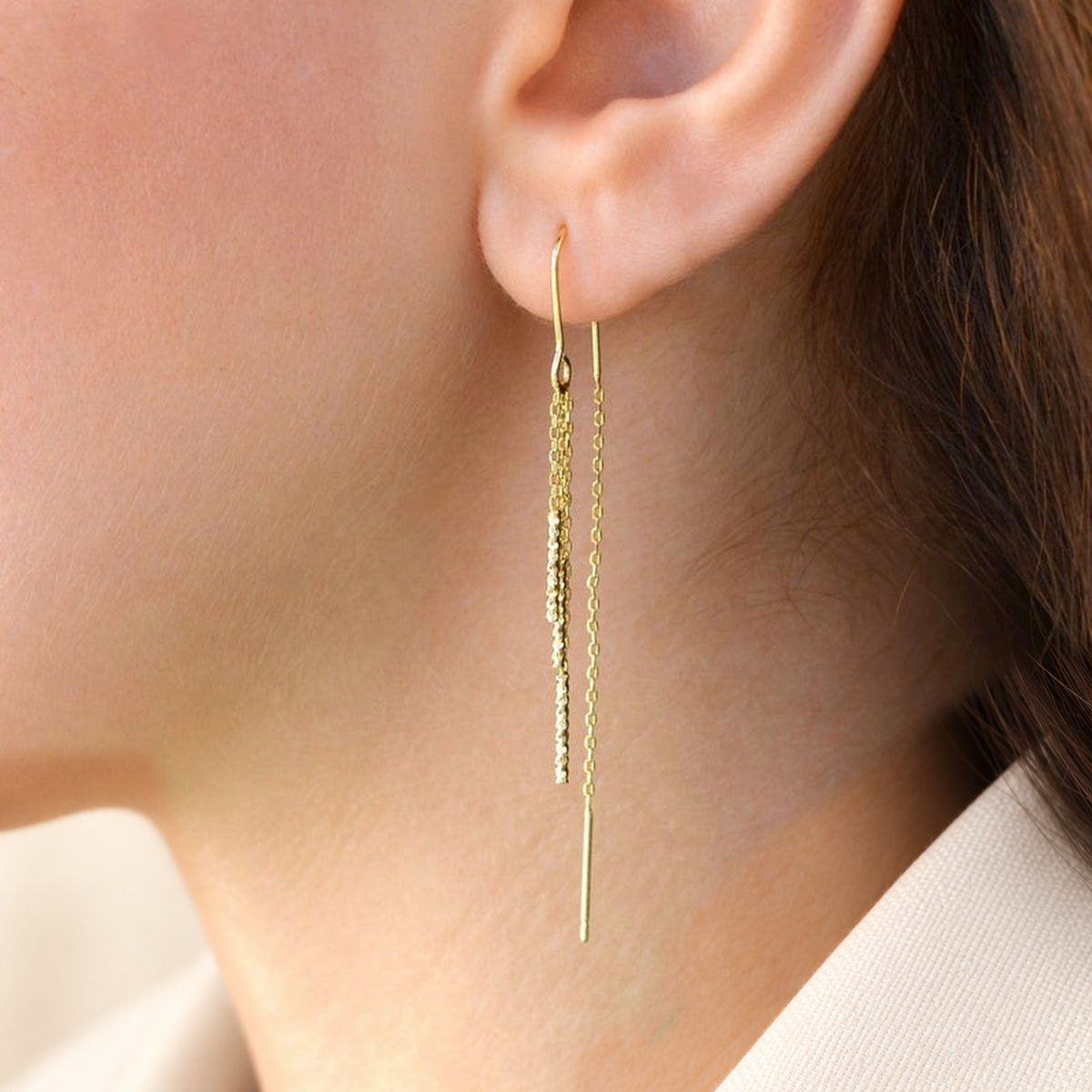 Dangle Chain Earrings, 18G, 5cm & 6.5cm Drops, Gold or Silver, Pair