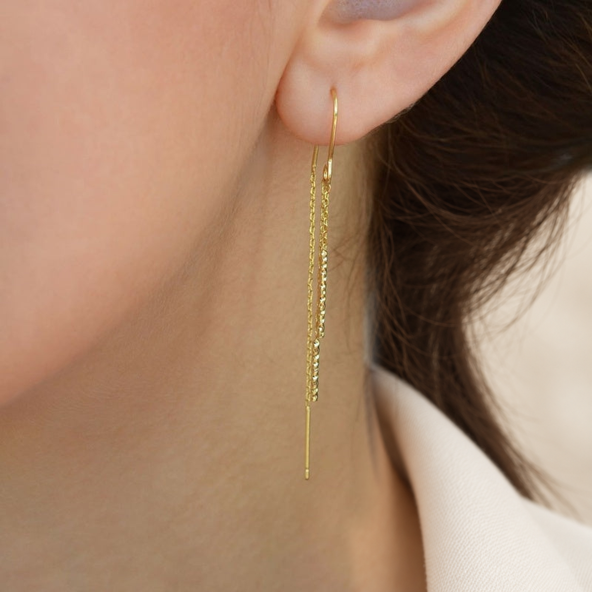 Dangle Chain Earrings, 18G, 5cm & 6.5cm Drops, Gold or Silver, Pair