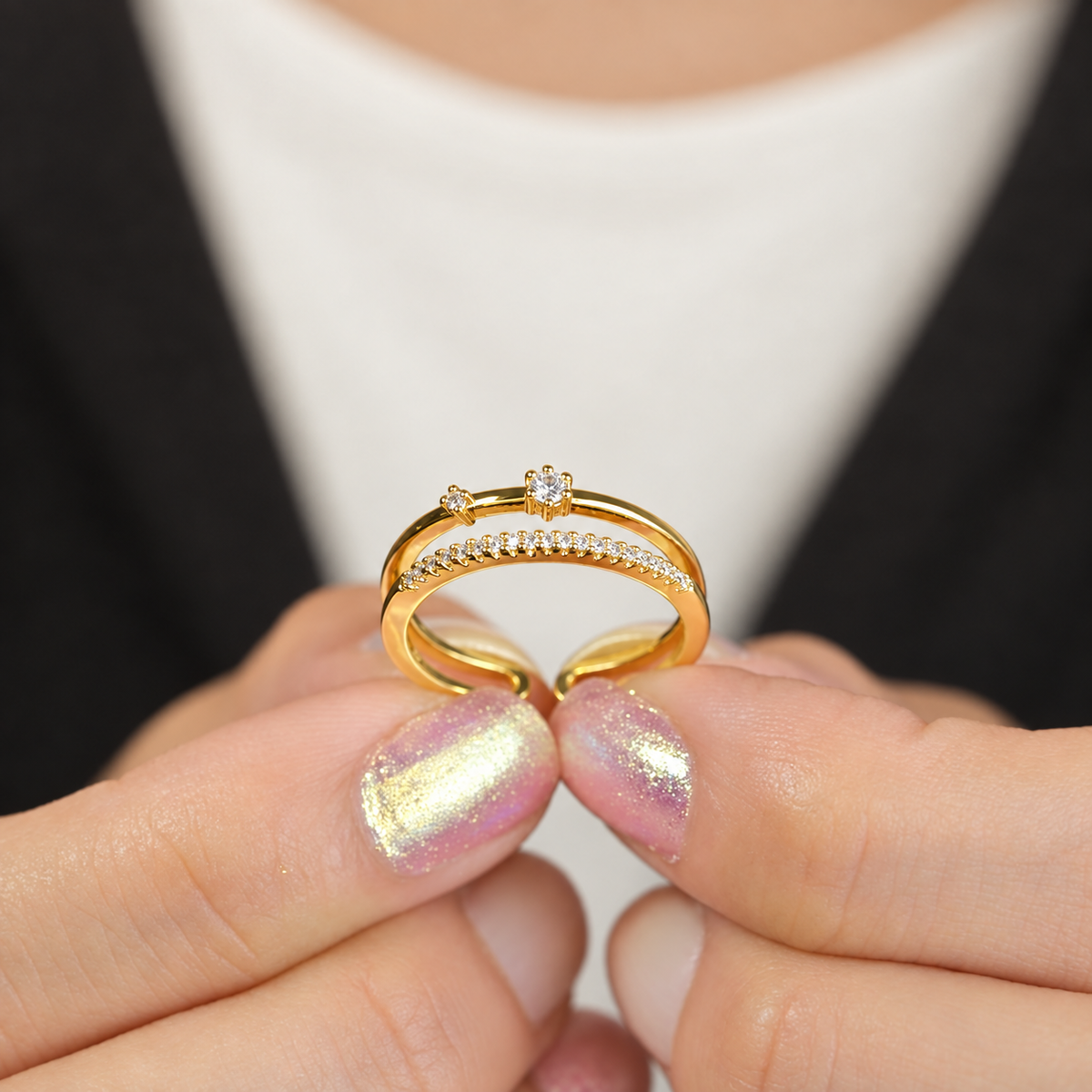Gold or Silver Zircon Adjustable Ring, Zircon Knuckle Ring, Single