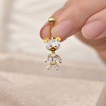Teddy Bear Belly Bar, 14G, 10mm, Gold or Silver, 316L Stainless Steel, Single