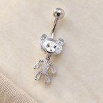 Teddy Bear Belly Bar, 14G, 10mm, Gold or Silver, 316L Stainless Steel, Single