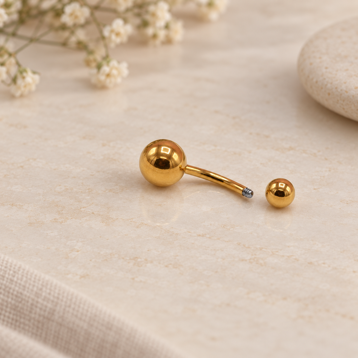 Ball Belly Bar, 14G, Gold, Silver or Black, 316L Stainless Steel, Single