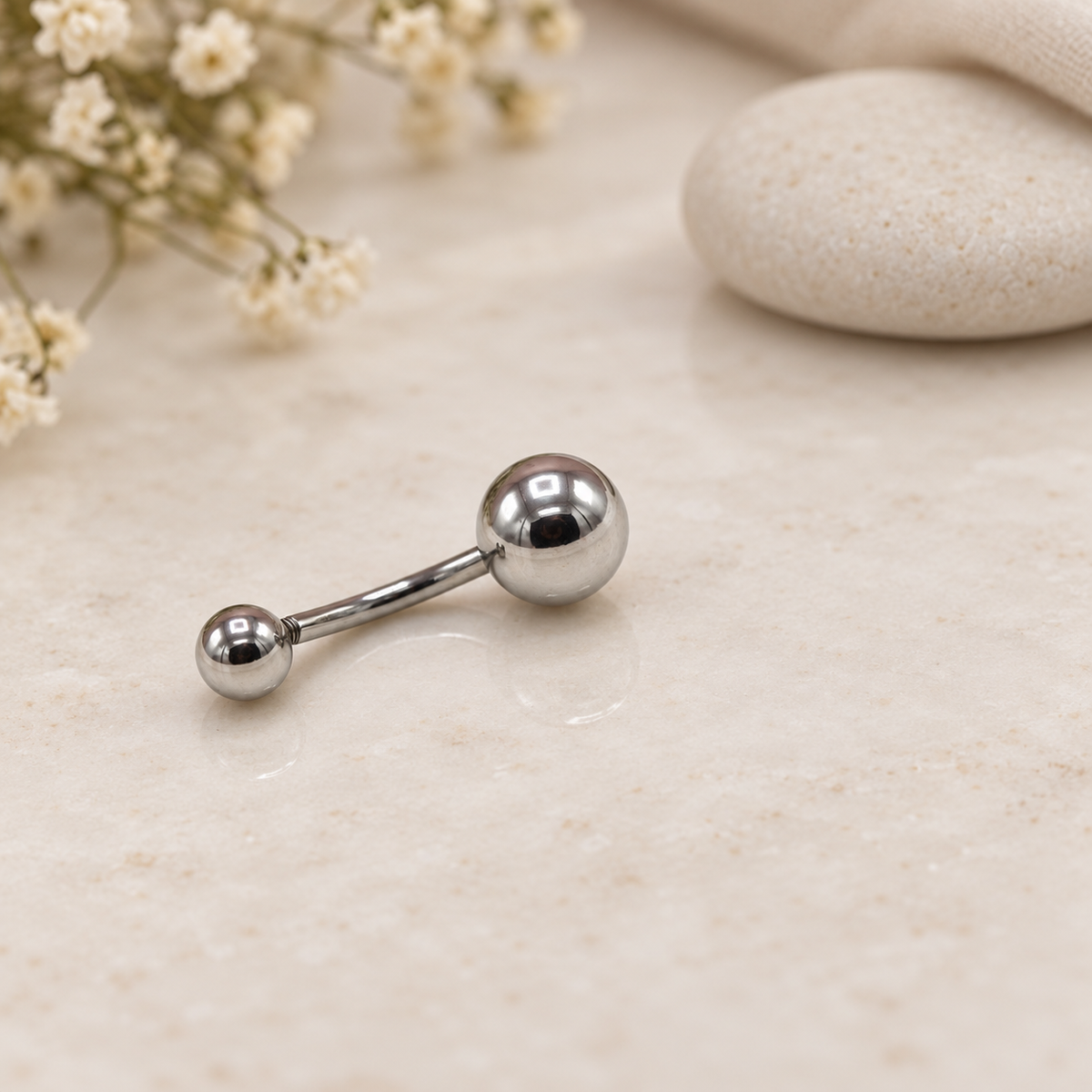 Ball Belly Bar, 14G, Gold, Silver or Black, 316L Stainless Steel, Single