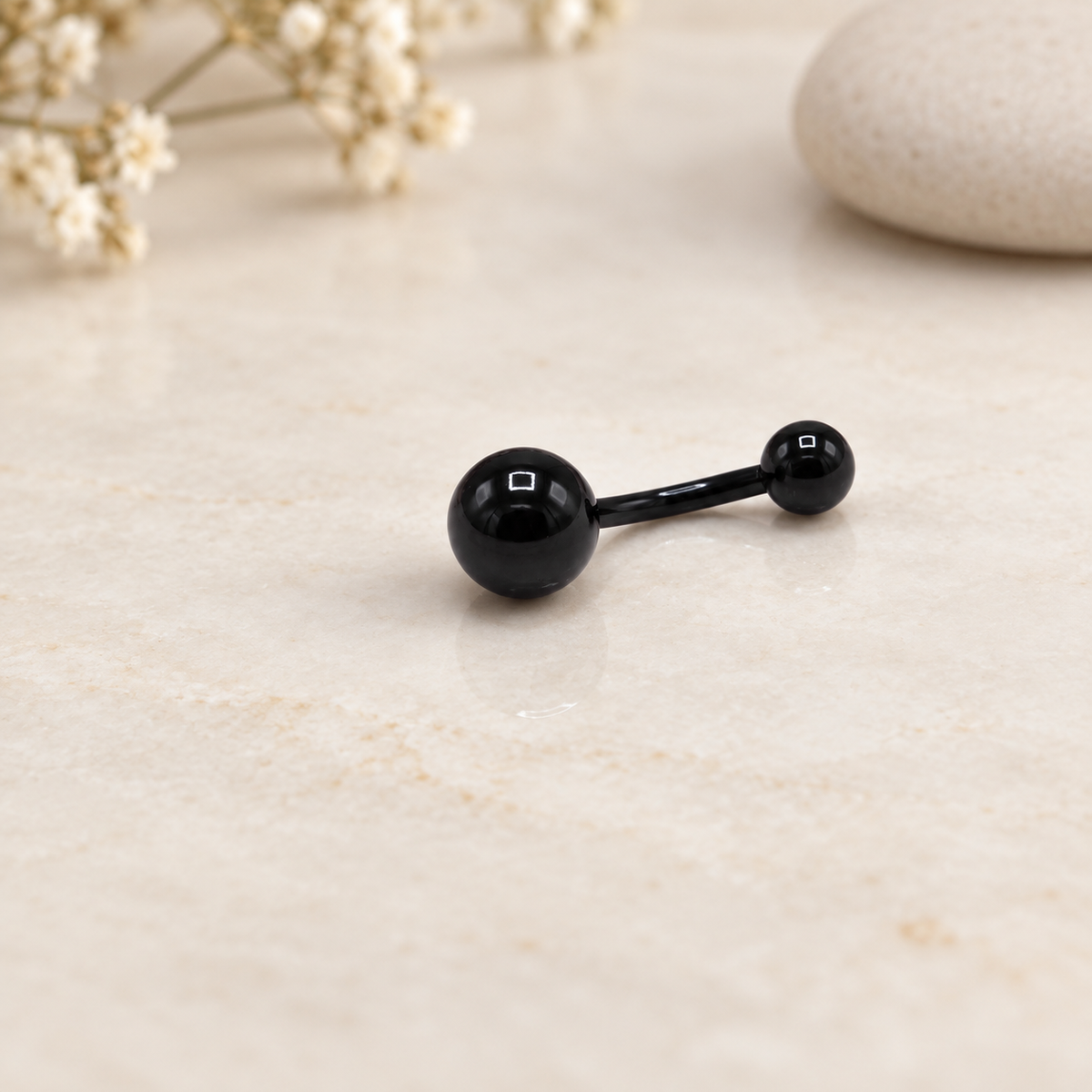 Ball Belly Bar, 14G, Gold, Silver or Black, 316L Stainless Steel, Single