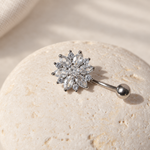 Flower Belly Bar, 14G, 10mm, Gold, Silver or Silver With Purple Flowers, 316L Stainless Steel, Single