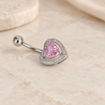 Heart Belly Bar, 14G, 10mm, Pink, 316L Stainless Steel, Single