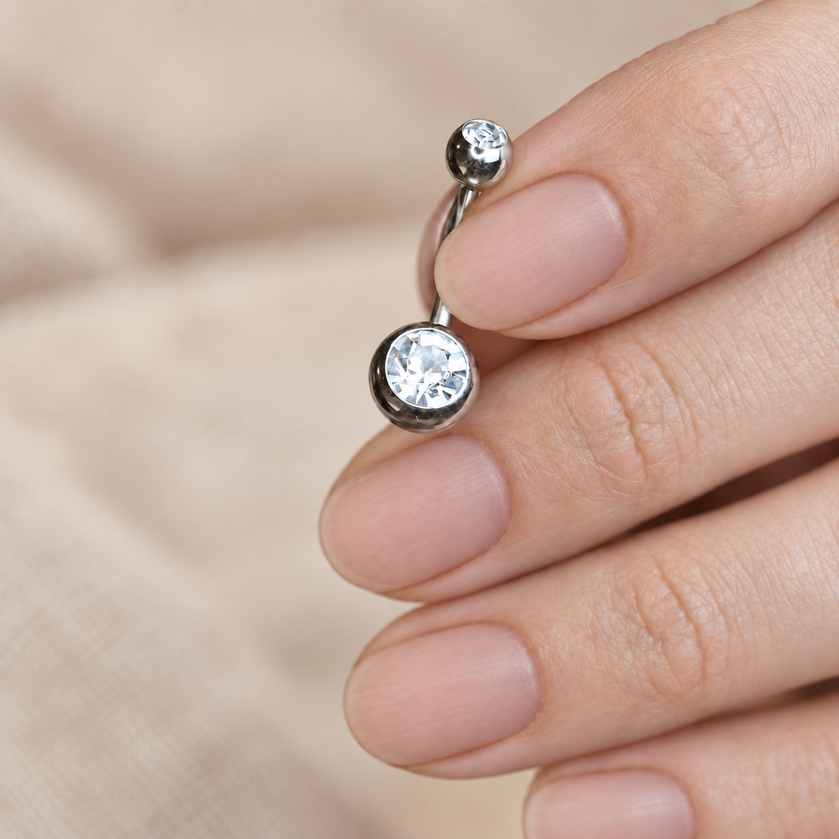 Zircon Belly Bar, 14G, 10mm, Gold, Silver or Black, 316L Stainless Steel, Single