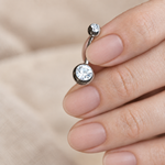 Zircon Belly Bar, 14G, 10mm, Gold, Silver or Black, 316L Stainless Steel, Single