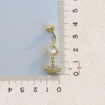 Princess Crown Zircon Belly Bar, 14G, 12mm, Gold or Silver, Single
