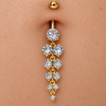 Zircon Solitaire Belly Bar, 14G, 12mm, Gold or Silver, 316L Stainless Steel, Single