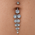 Zircon Solitaire Belly Bar, 14G, 12mm, Gold or Silver, 316L Stainless Steel, Single