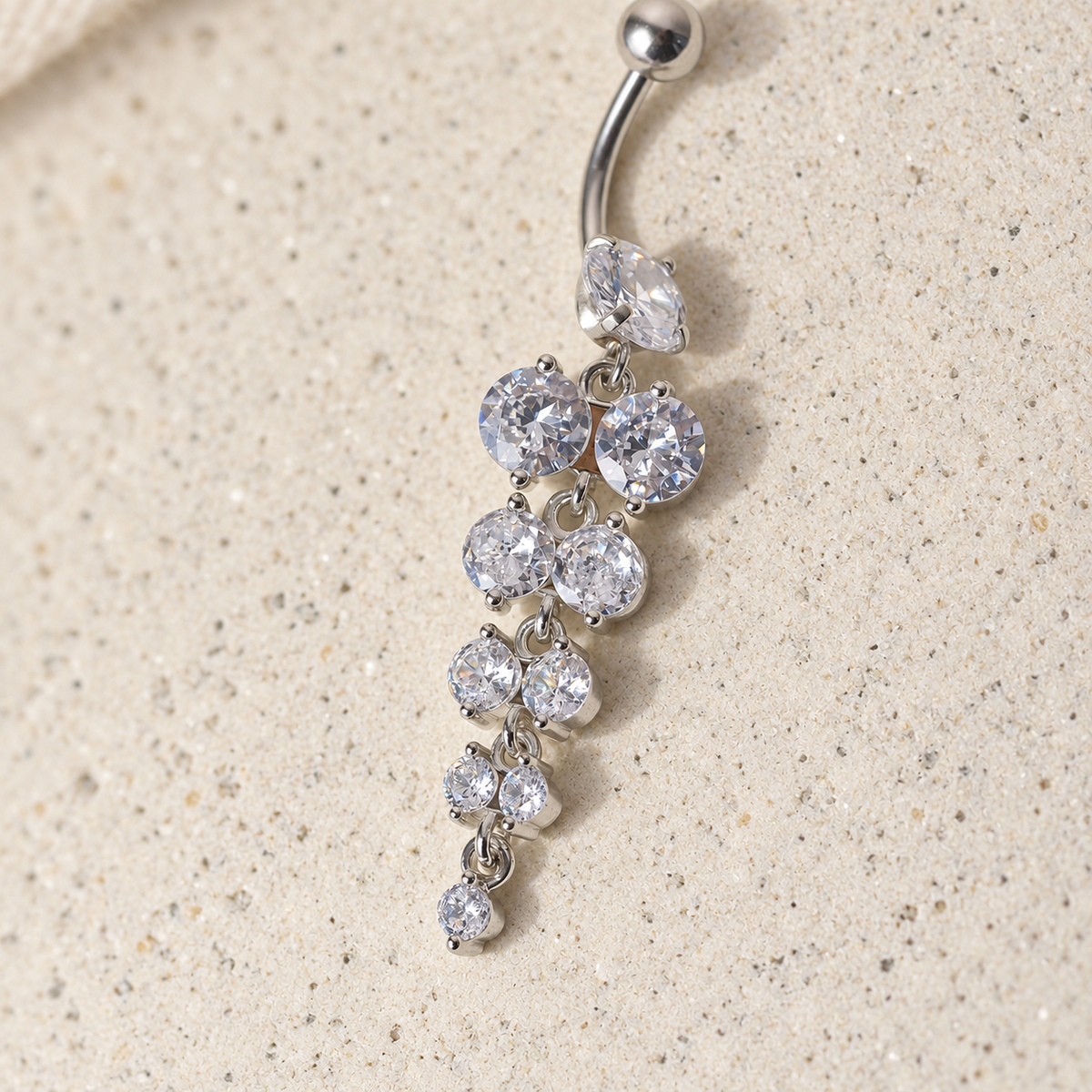 Zircon Solitaire Belly Bar, 14G, 12mm, Gold or Silver, 316L Stainless Steel, Single
