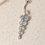Zircon Solitaire Belly Bar, 14G, 12mm, Gold or Silver, 316L Stainless Steel, Single