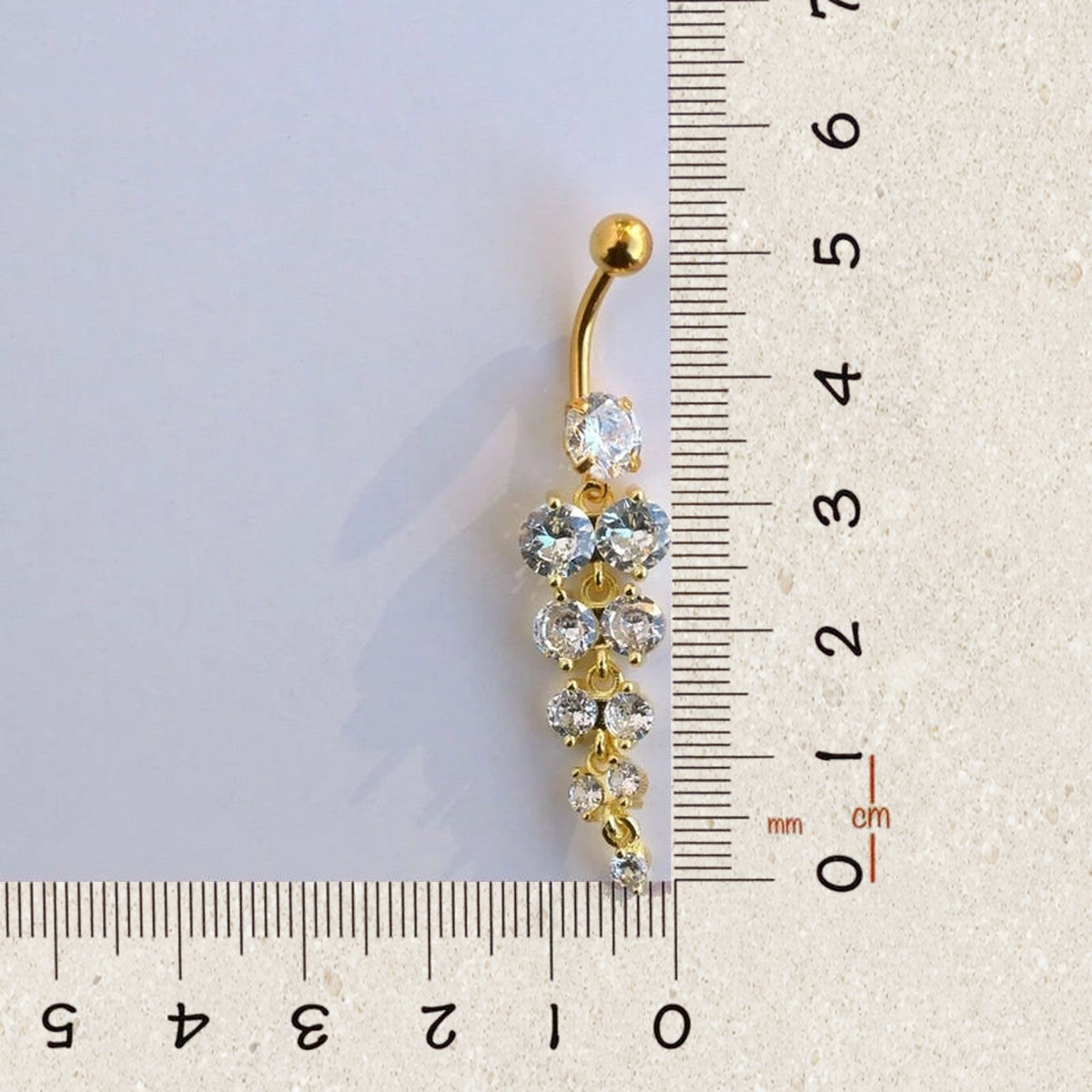 Zircon Solitaire Belly Bar, 14G, 12mm, Gold or Silver, 316L Stainless Steel, Single