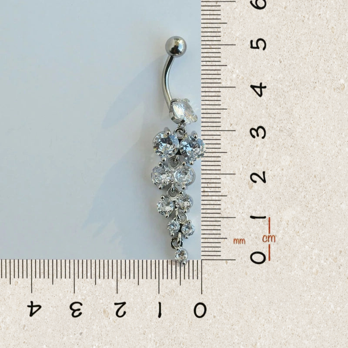Zircon Solitaire Belly Bar, 14G, 12mm, Gold or Silver, 316L Stainless Steel, Single