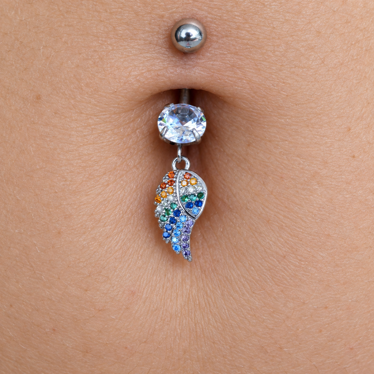 Angel Wing Belly Bar, 14G, 10mm, 316L Stainless Steel, Single