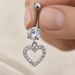 Dangle Heart Belly Bar, 14G, 10mm, 316L Stainless Steel, Single