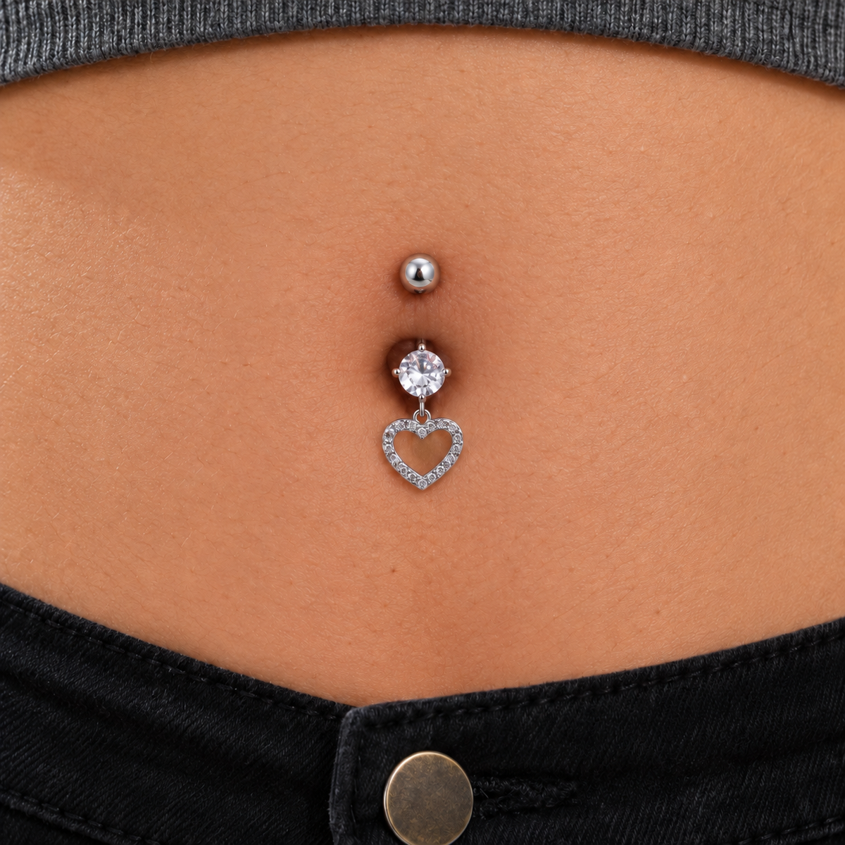 Dangle Heart Belly Bar, 14G, 10mm, 316L Stainless Steel, Single