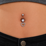 Dangle Heart Belly Bar, 14G, 10mm, 316L Stainless Steel, Single