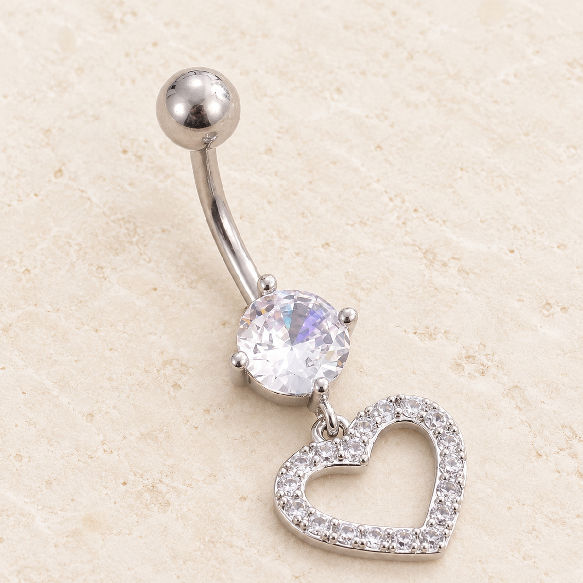Dangle Heart Belly Bar, 14G, 10mm, 316L Stainless Steel, Single