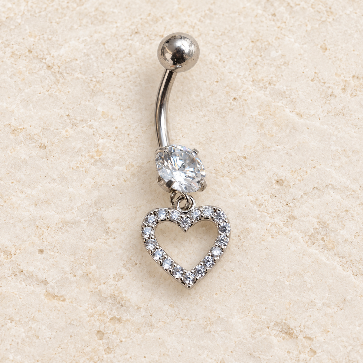 Dangle Heart Belly Bar, 14G, 10mm, 316L Stainless Steel, Single