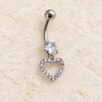 Dangle Heart Belly Bar, 14G, 10mm, 316L Stainless Steel, Single