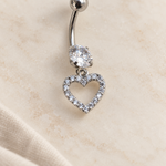 Dangle Heart Belly Bar, 14G, 10mm, 316L Stainless Steel, Single
