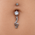 Treble Clef Dangle Belly Bar, 14G, 10mm, Silver, 316L Stainless Steel, Single