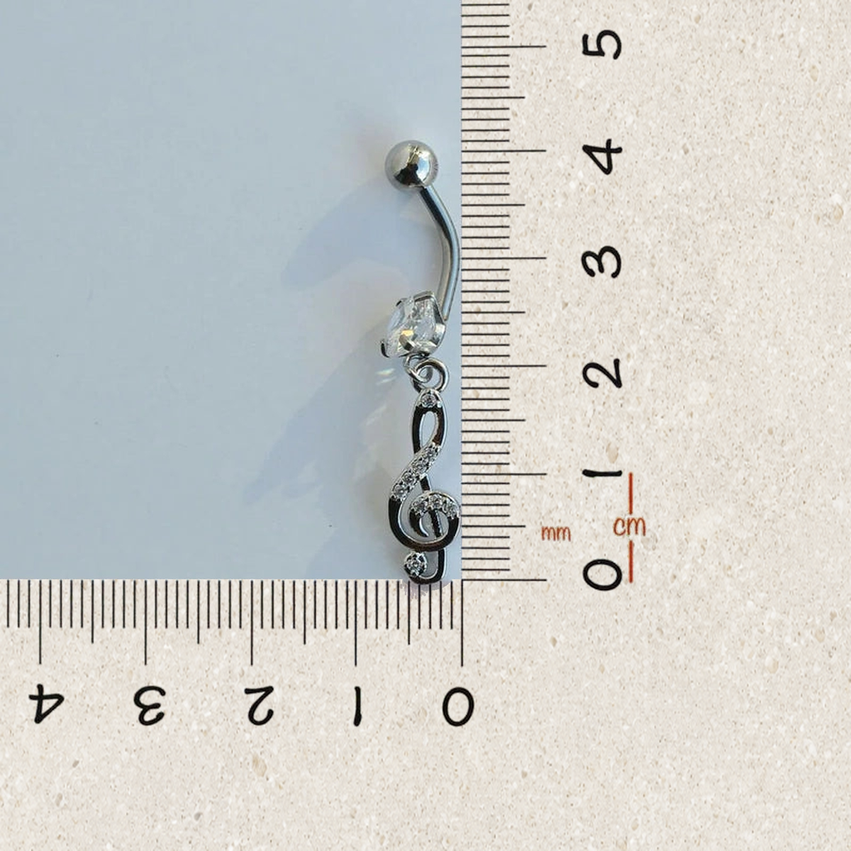 Treble Clef Dangle Belly Bar, 14G, 10mm, Silver, 316L Stainless Steel, Single