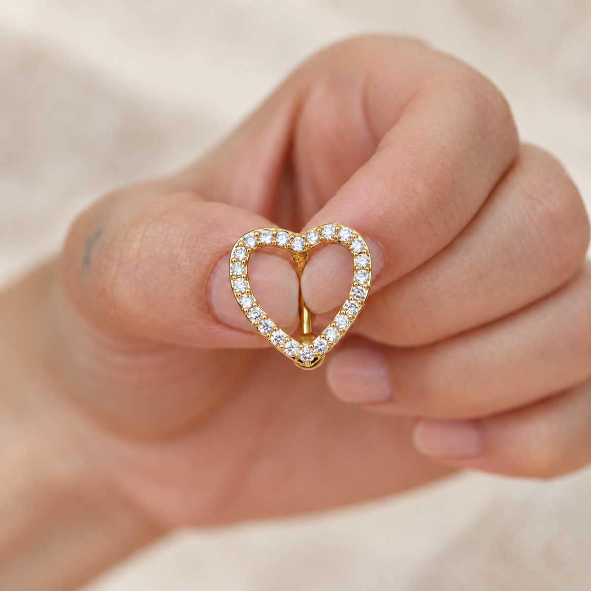 Heart Belly Bar, 14G, 10mm, Gold or Silver, 316L Stainless Steel, Single