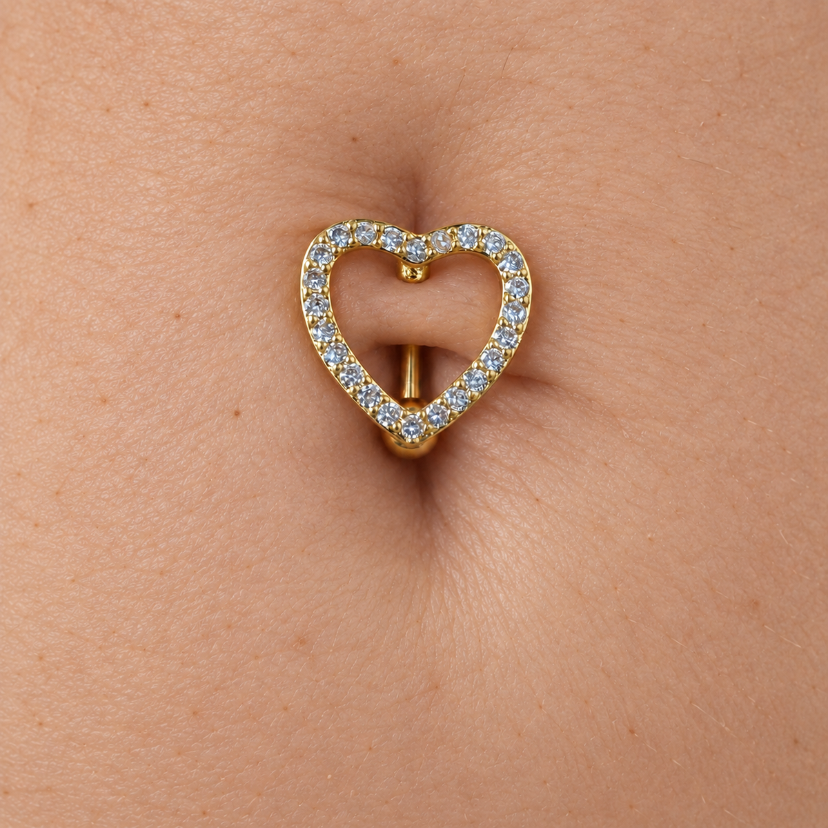 Heart Belly Bar, 14G, 10mm, Gold or Silver, 316L Stainless Steel, Single