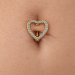 Heart Belly Bar, 14G, 10mm, Gold or Silver, 316L Stainless Steel, Single