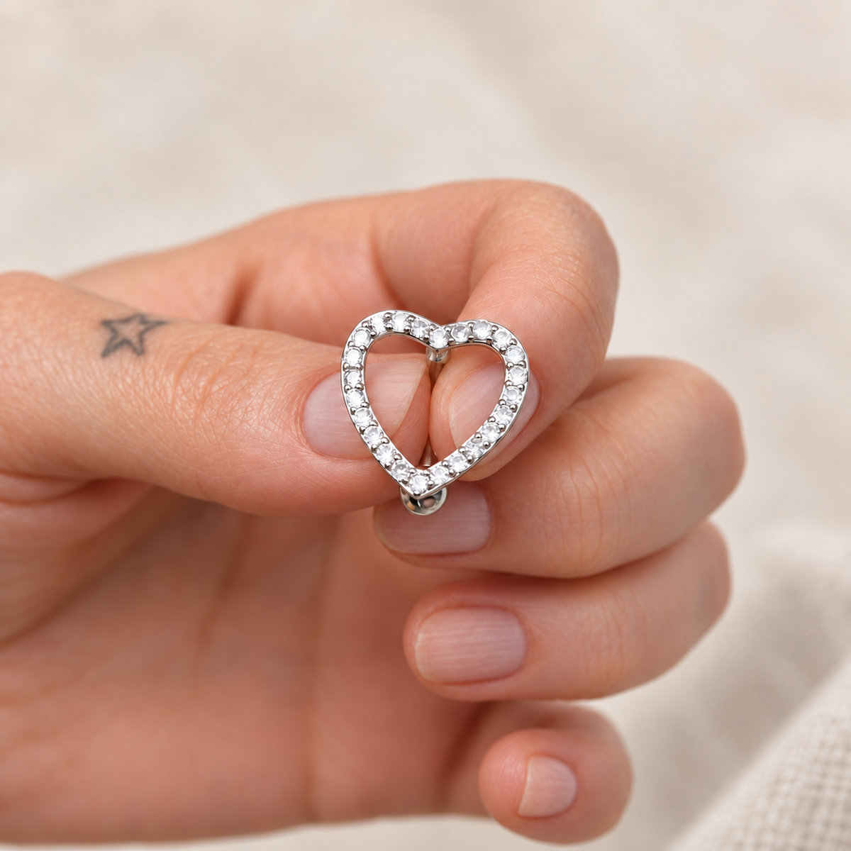 Heart Belly Bar, 14G, 10mm, Gold or Silver, 316L Stainless Steel, Single