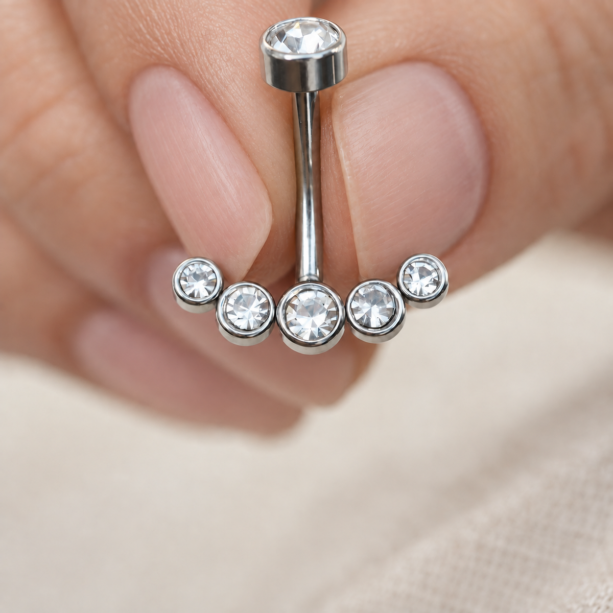 Zircon Solitaire Belly Bar, 14G, 12mm, Gold or Silver, Single