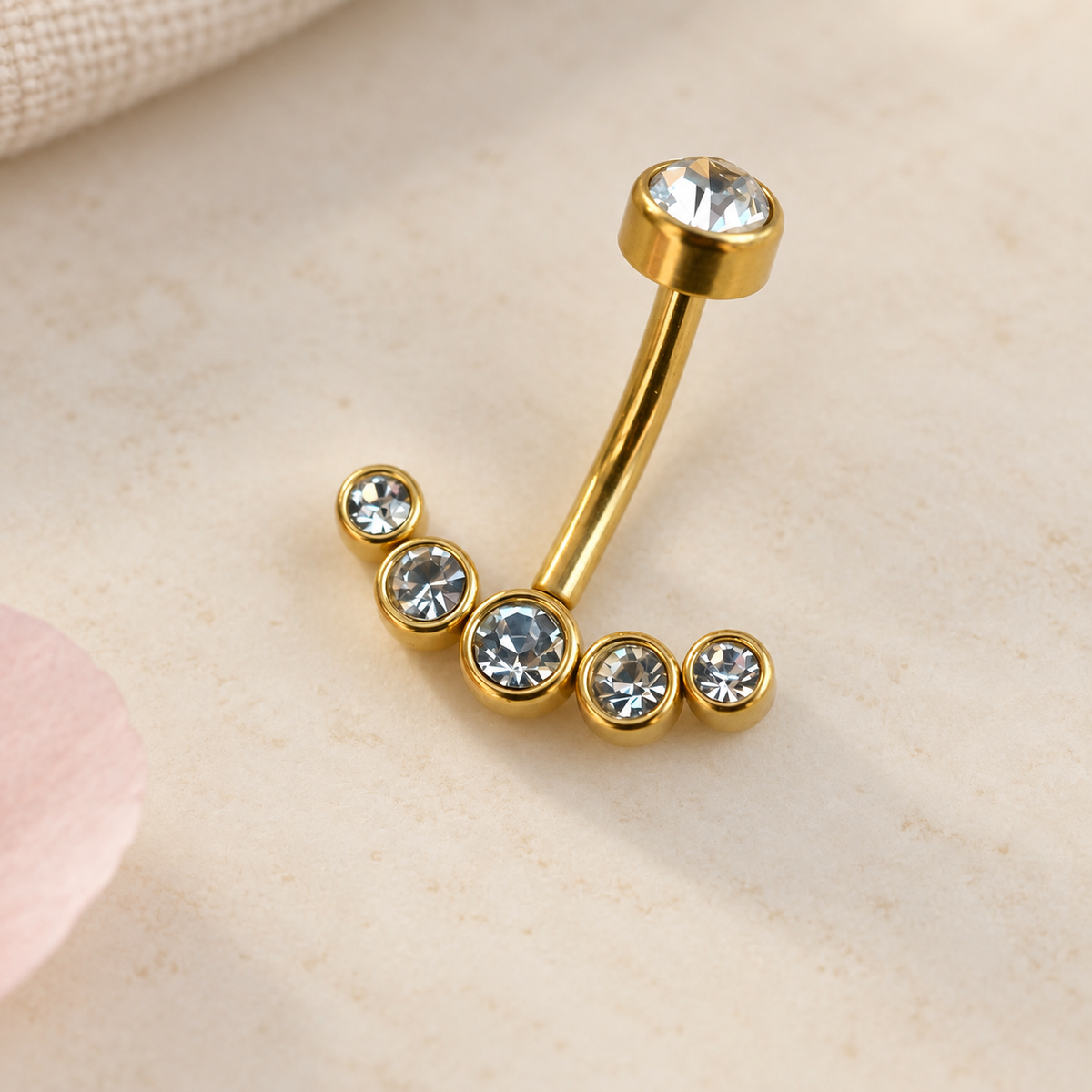 Zircon Solitaire Belly Bar, 14G, 12mm, Gold or Silver, Single