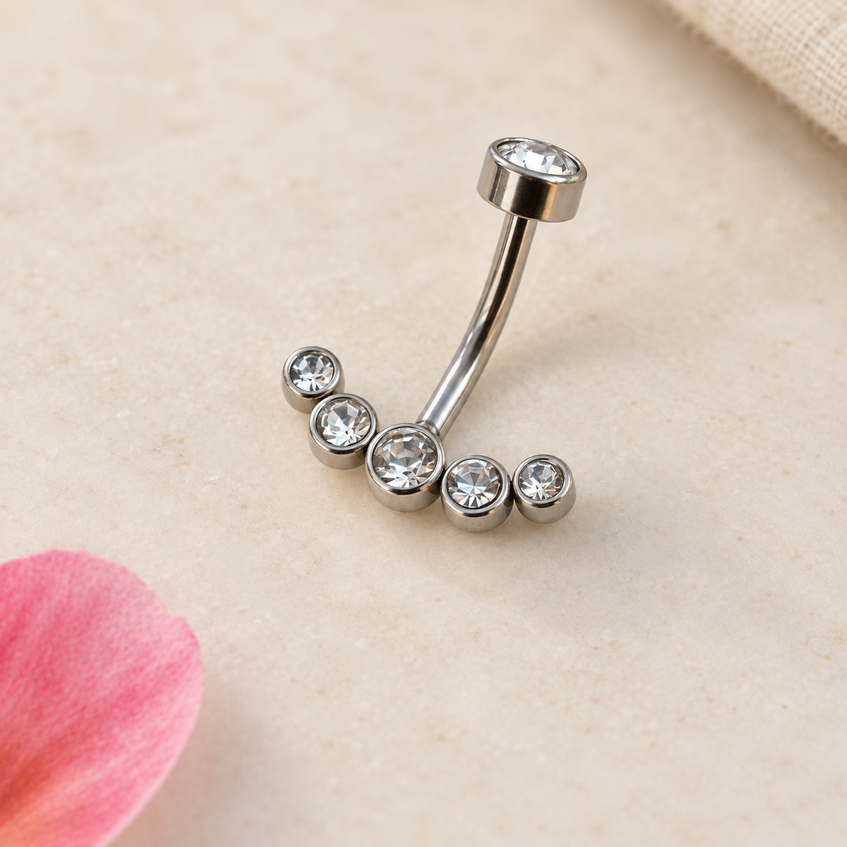 Zircon Solitaire Belly Bar, 14G, 12mm, Gold or Silver, Single