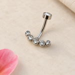 Zircon Solitaire Belly Bar, 14G, 12mm, Gold or Silver, Single