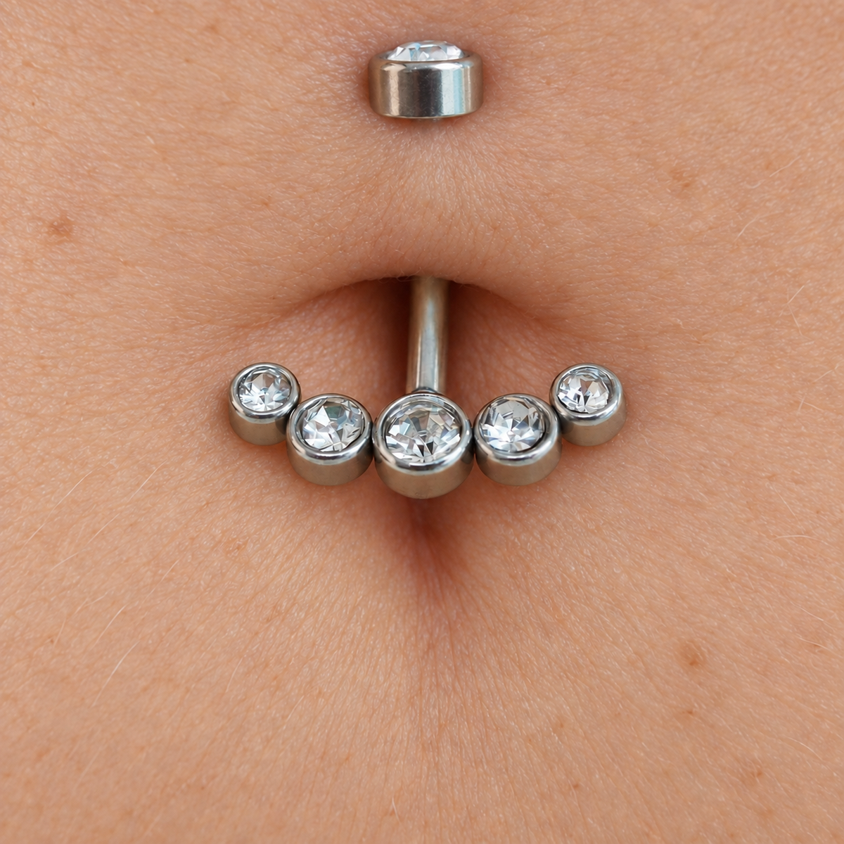 Zircon Solitaire Belly Bar, 14G, 12mm, Gold or Silver, Single