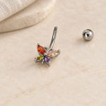 Multicolour butterfly belly bar with threaded ball removed