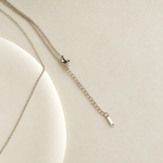 Silver lariat necklace chain clasp and extension detail