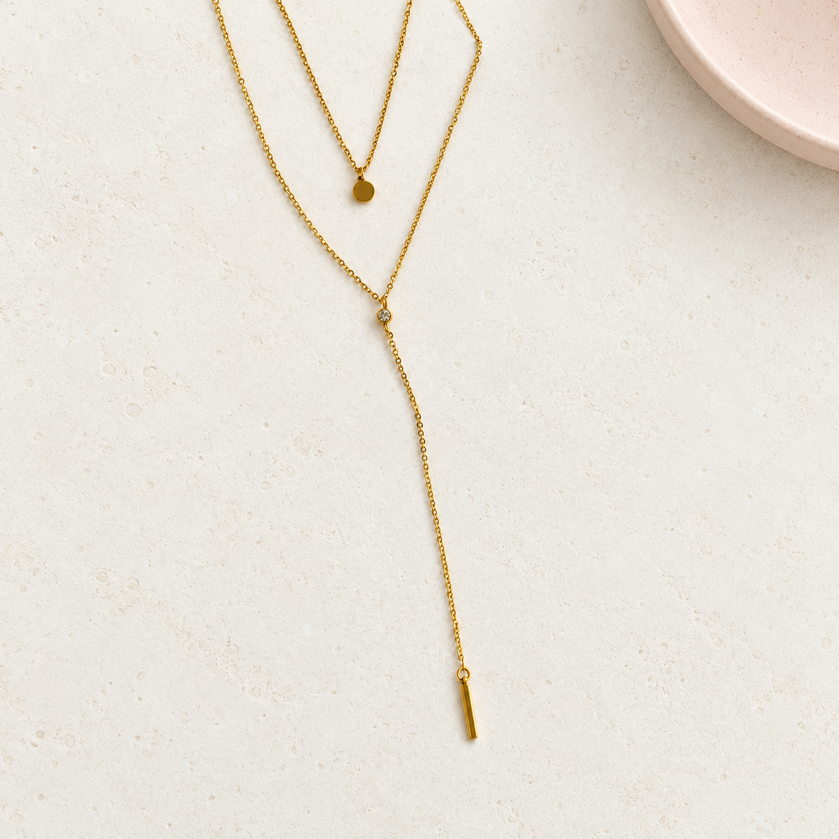 Gold disc lariat necklace