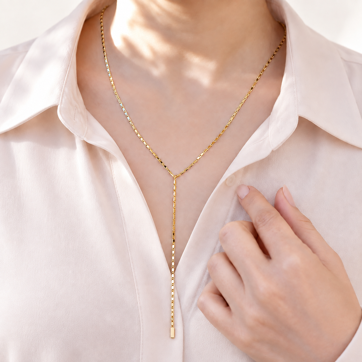 Gold or Silver Lariat Necklace, Minimal Y Chain, Single - product view