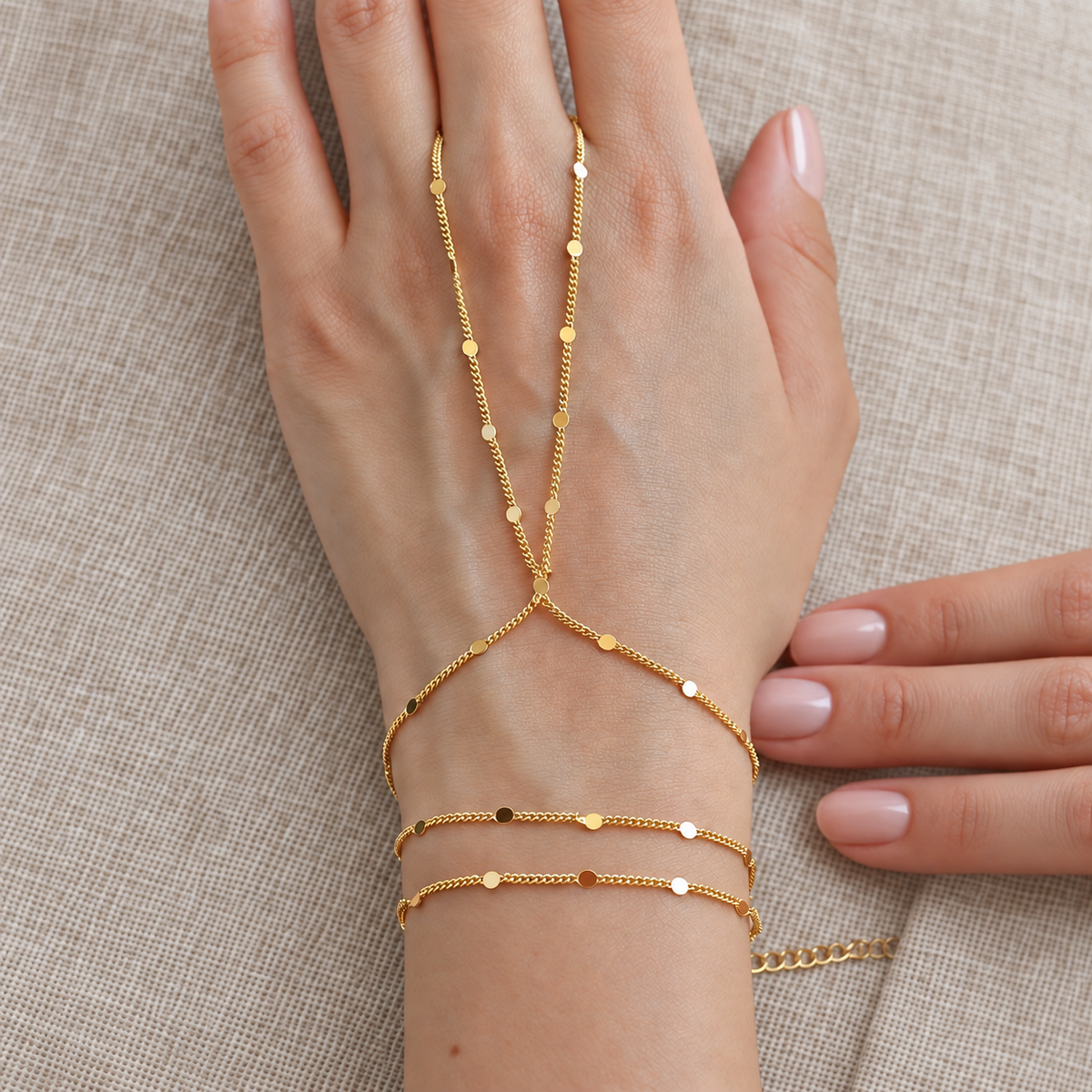 Shahmaran Hand Chain Bracelet, Gold or Silver, Single