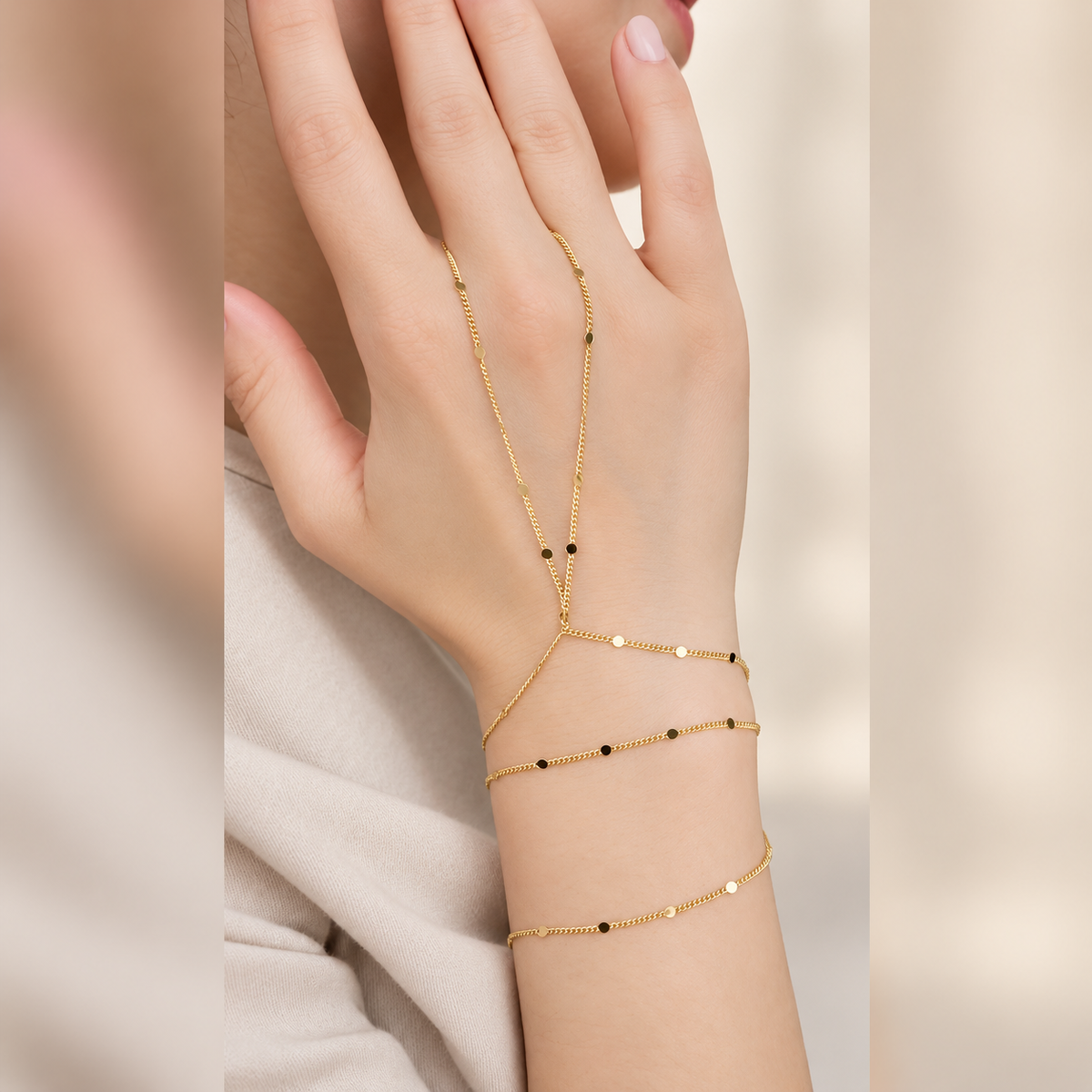 Shahmaran Hand Chain Bracelet, Gold or Silver, Single