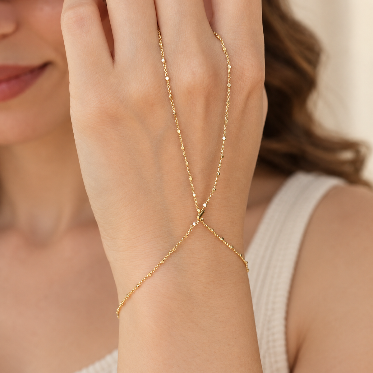 Hand Chain Bracelet, Gold or Silver, Single