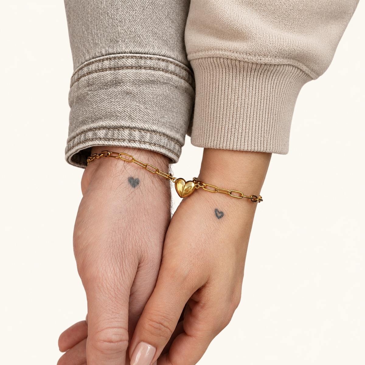 Stainless Steel Magnetic Heart Couple Bracelet Set of 2, Gold, Silver or Multicolour