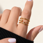 Star Moon Adjustable Ring in Gold or Silver, Zircon Knuckle Ring, Single