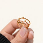 Star Moon Adjustable Ring in Gold or Silver, Zircon Knuckle Ring, Single