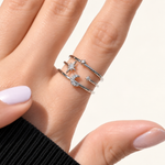 Star Moon Adjustable Ring in Gold or Silver, Zircon Knuckle Ring, Single