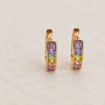 Curved Zircon Hoop Earrings, 12mm, Multicolour, Pair